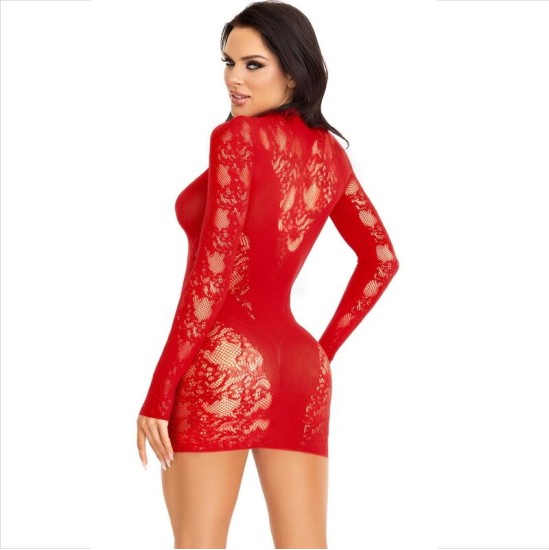 Leg Avenue Dresses LEG AVENUE - MINI DRESS WITH LACE LONG SLEEVE RED