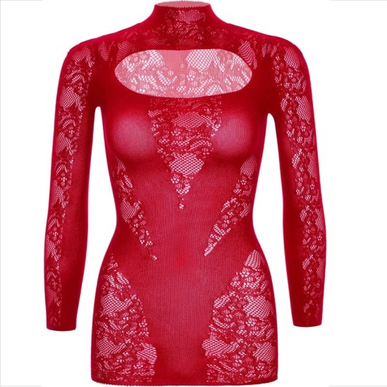 Leg Avenue Dresses LEG AVENUE - MINI DRESS WITH LACE LONG SLEEVE RED