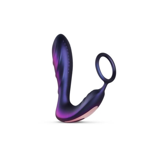 Hueman Black Hole Butt Plug with Penis/Testicles Ring with Remote Control USB