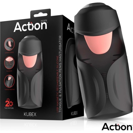 Action Kubex Masturbator with Licking Tongue, Pulsation and Vibration