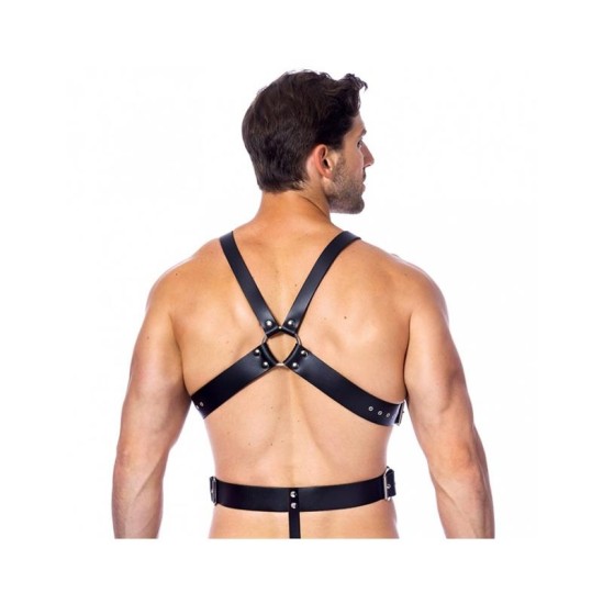 Bondage Play Adjustable Leather Harness with Rings