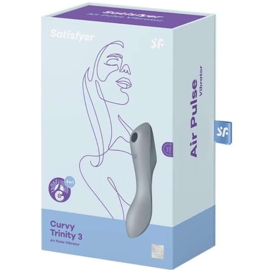 Satisfyer „Curvy Trinity 3 Vibe“ ir „Clitoris Sucker Triple Stimulation Bluegrey“.