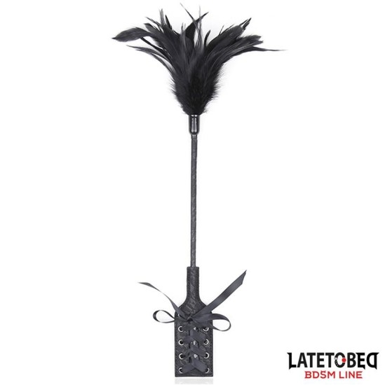 Latetobed Bdsm Line Multi Feathers Tickler and Lace Ribbon Paddle Comb