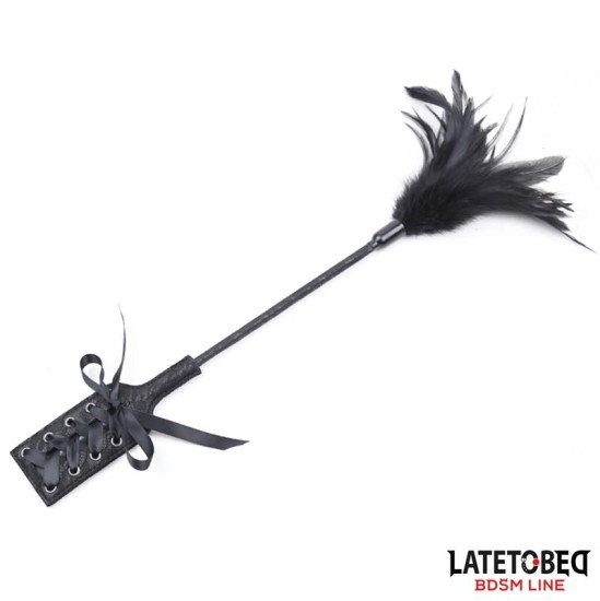 Latetobed Bdsm Line Multi Feathers Tickler and Lace Ribbon Paddle Comb
