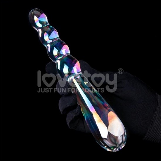 Lovetoy Glow in the Dark Glass Dildo Twilight Gleam Rising Ripples