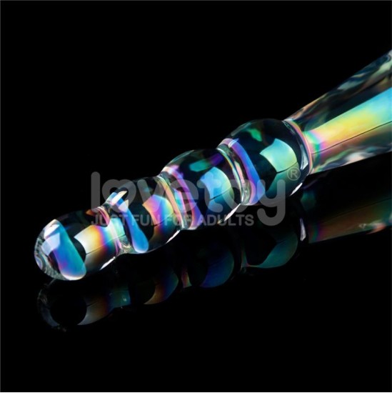 Lovetoy Glow in the Dark Glass Dildo Twilight Gleam Rising Ripples