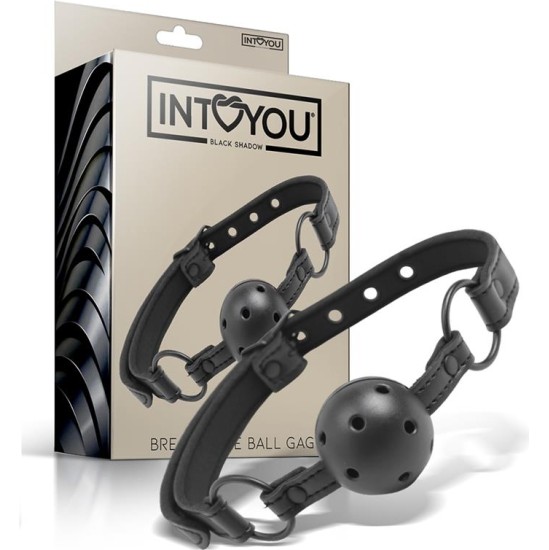 Intoyou Black Shadow Adjustable Brrathable Ball Gag Vegan Leather