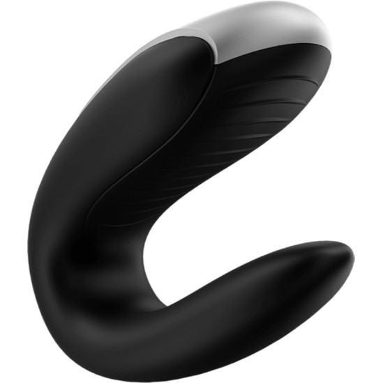 Satisfyer Connect APMIERINĀTĀK DUBULTĀ PRIEKŠRĀKA PARTNERA VIBRATORS - MELNS