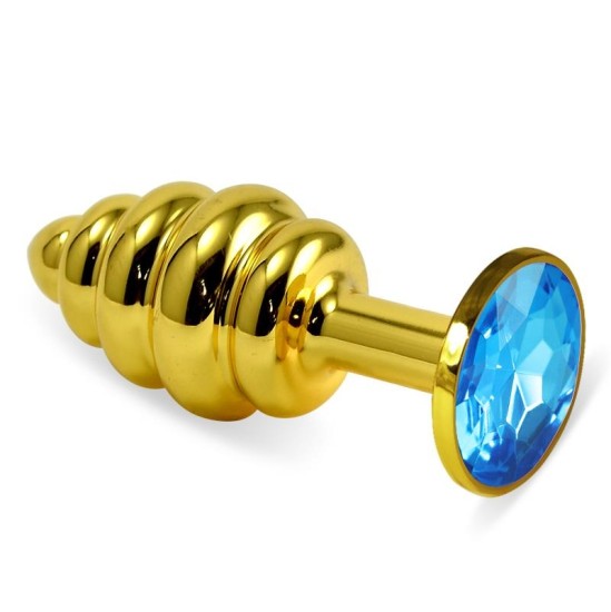 Lovetoy Spiral Butt Plug Rosebud with Blue Jewel