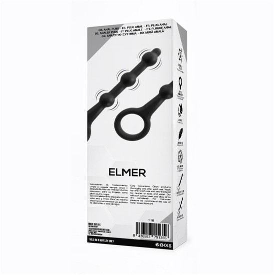 Tardenoche Elmer Beaded Butt Plug with Easy Pull Ring Silicone Black