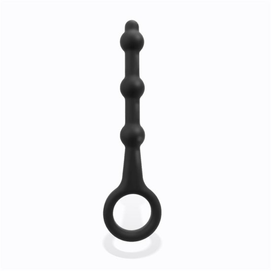 Tardenoche Elmer Beaded Butt Plug with Easy Pull Ring Silicone Black