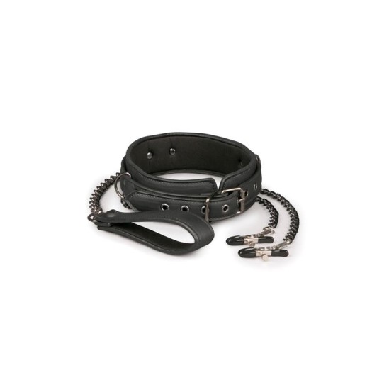 Easytoys Leather Collar With Nipple Chains