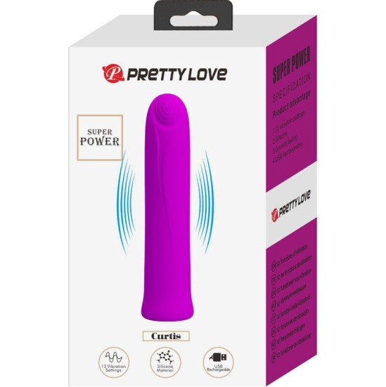 Pretty Love Flirtation PRETTY LOVE – CURTIS MINI SUPER POWER VIBRATOR 12 VIOLETINĖS SILIKONINĖS VIBRATIONS