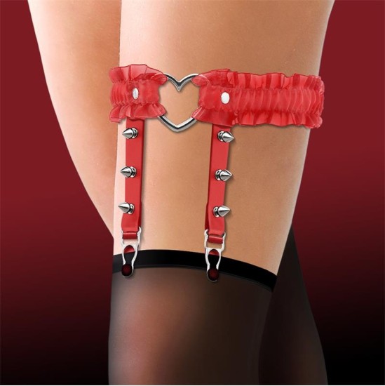 Cinderella Garter with Heart and Ruffles Vegan Leather One Size