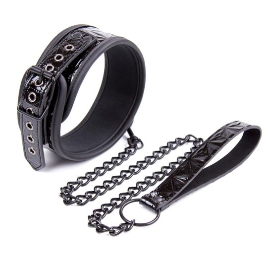 Black Sapphire Collar with Leash Sapphire Vegan Leather