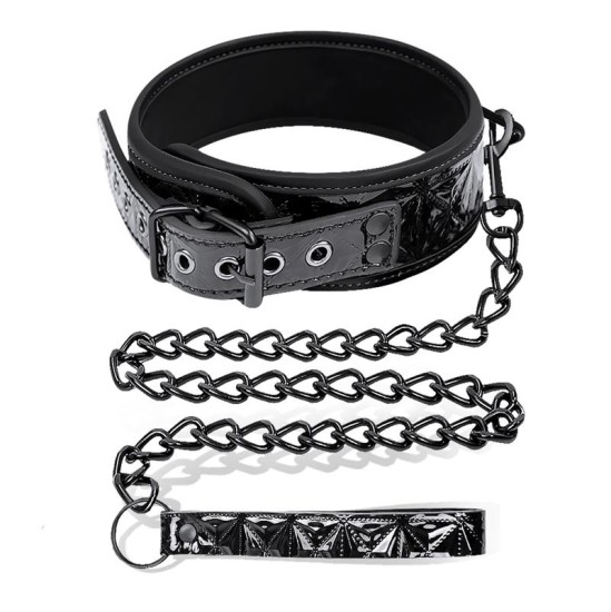 Black Sapphire Collar with Leash Sapphire Vegan Leather