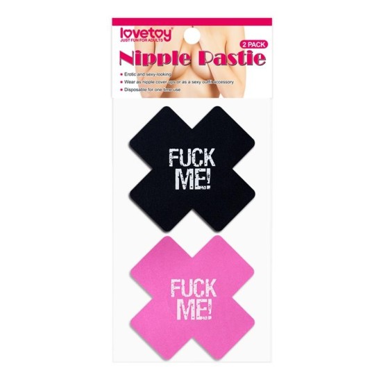 Lovetoy Pack Nipple Covers Cross Black and Pink FUCK ME