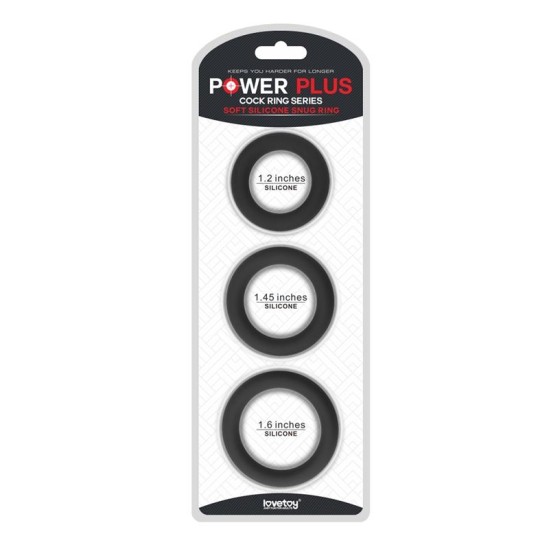 Lovetoy Pack of 3 Penis Ring Power Plus Black