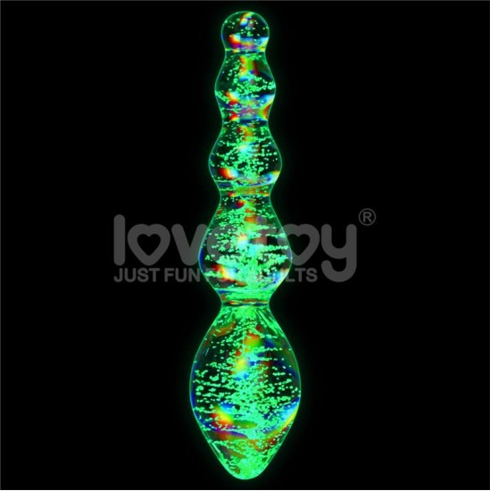 Lovetoy Glow in the Dark Glass Dildo Dark Twilight Gleam Tantalizing Orbs