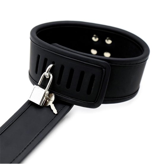 Intoyou Black Shadow Collar with Handcuffs Set Vegan Leather