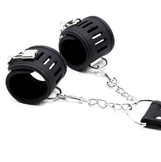 Intoyou Black Shadow Collar with Handcuffs Set Vegan Leather