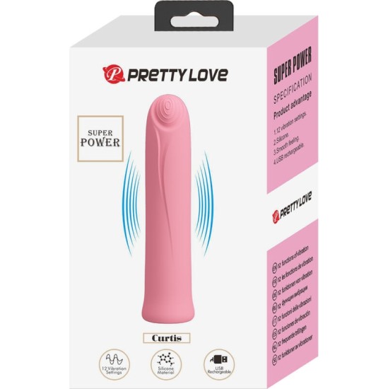 Pretty Love Flirtation PRETTY LOVE – CURTIS MINI SUPER POWER VIBRATOR 12 ROŽINĖS SILIKONINĖS VIBRAVIMO