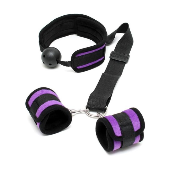 Bondage Play Set Mouthgag with Cuffs Purple