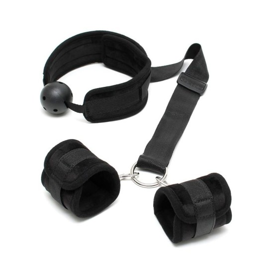 Bondage Play Set Mouthgag with Cuffs Black