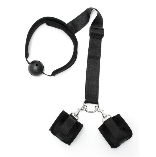 Bondage Play Set Mouthgag with Cuffs Black