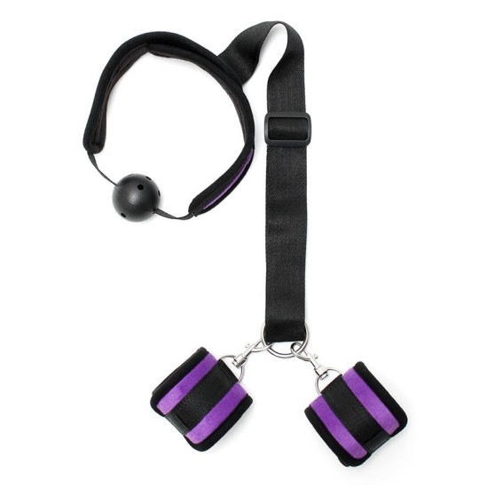 Bondage Play Set Mouthgag with Cuffs Purple