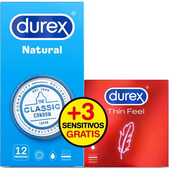 Durex Supakuokite Natural 12 vnt. ir Sensitive Soft 3 vnt