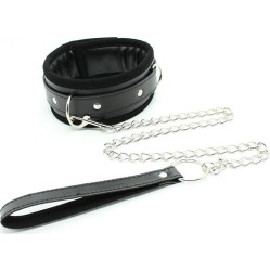Latetobed Bdsm Line Collar with Metal Leash and Pedded Interior Black