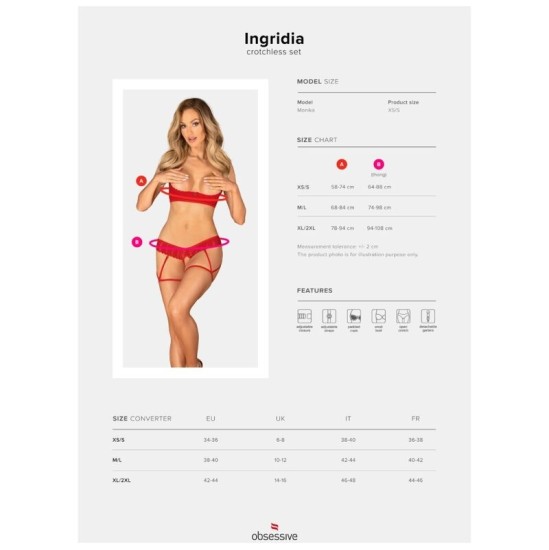 Obsessive Sets OBSESSIVE - INGRIDIA TWO PIECES SET CROTCHLESS RED XL/XXL