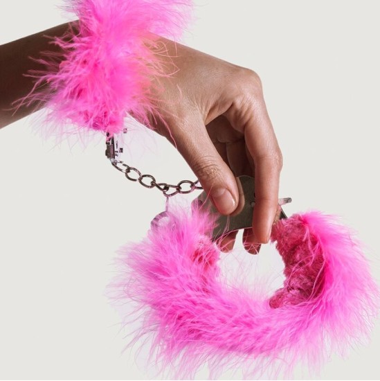 Adrien Lastic METAL HANDCUFFS WITH PINK FEATHERS