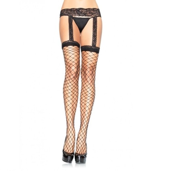 Leg Avenue Hosiery LEG AVENUE - TINKLINĖS KOJINĖS SU JUODOMIS NĖRINIU KAIŠRAIŠU