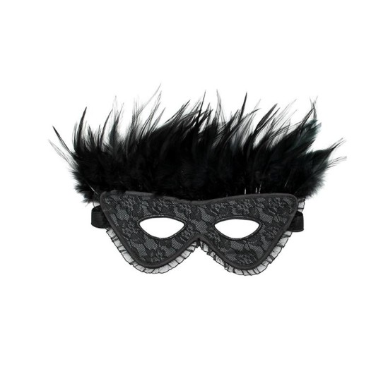 Bondage Play Luxury Mask with Feathers Black