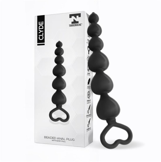 Tardenoche Clyde Beaded Butt Plug with Easy Pull Ring Silicone Black