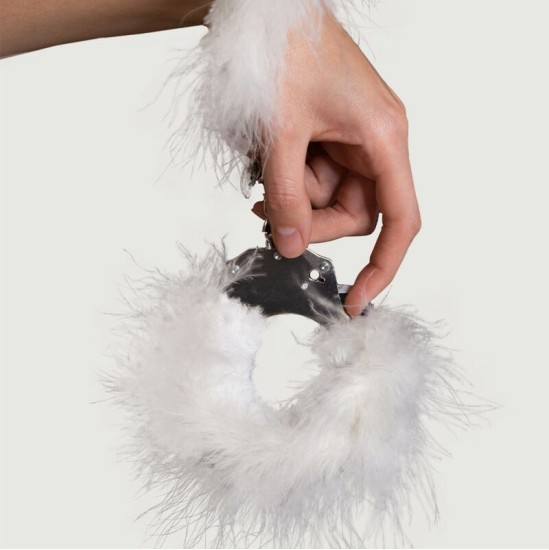 Adrien Lastic METAL HANDCUFFS WITH WHITE FEATHERS