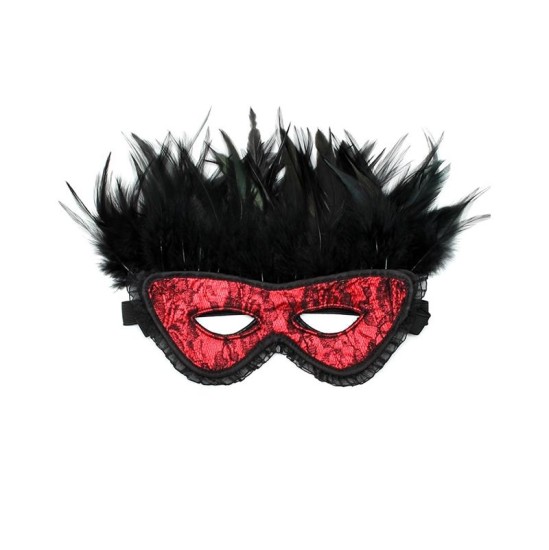 Bondage Play Luxury Mask with Feathers Red