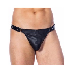 Bondage Play Ādas G-string, regulējams melns