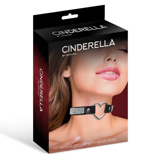 Cinderella Collar with Heart and Rhinestones Choker Style Vegan Leather One Size