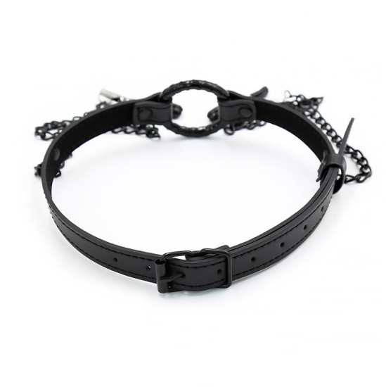 Intoyou Black Shadow O Ring Gag and Nipple Clamps Vegan Leather