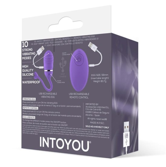 Intoyou Vibrējošā ola ar tālvadības pulti Odise USB silikona violets