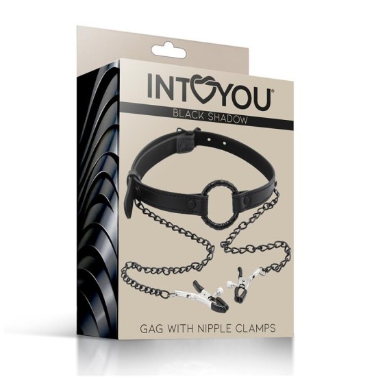 Intoyou Black Shadow O Ring Gag un Nipple Clamps Vegan Leather