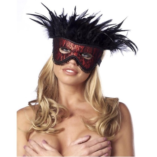 Bondage Play Luxury Mask with Feathers Red