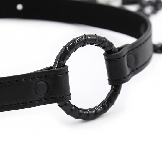 Intoyou Black Shadow O Ring Gag and Nipple Clamps Vegan Leather