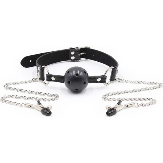 Ohmama Fetish BALL GAG WITH VENTS AND NIPPLE CLAMPS