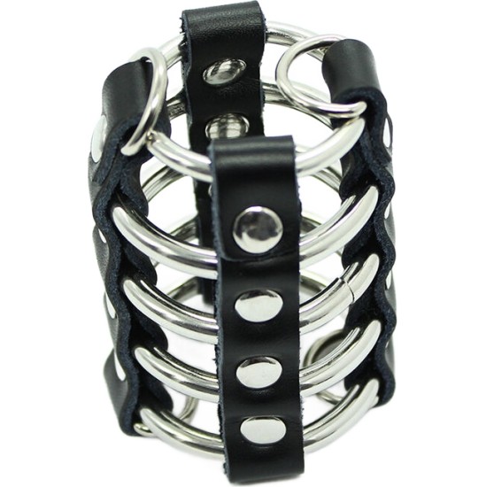 Ohmama Fetish PENIS CAGE WITH METAL RINGS AND LEATHER STRAPS