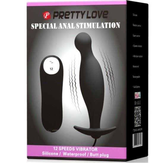 Pretty Love Bottom SILICONE ANAL PLUG EXTRA STIMULATION 12 SPEEDS REMOTE CONTROL