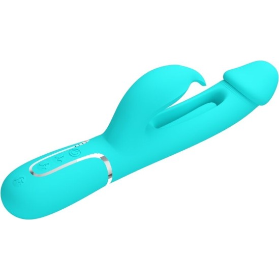 Pretty Love Flirtation PRETTY LOVE - KAMPAS RABBIT 3 IN 1 MULTIFUNCTION VIBRATOR WITH TONGUE AQUA GREEN